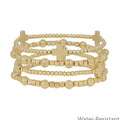 Water Resistant Gold Beaded with Cross Set of 4 Stretch Bracelets