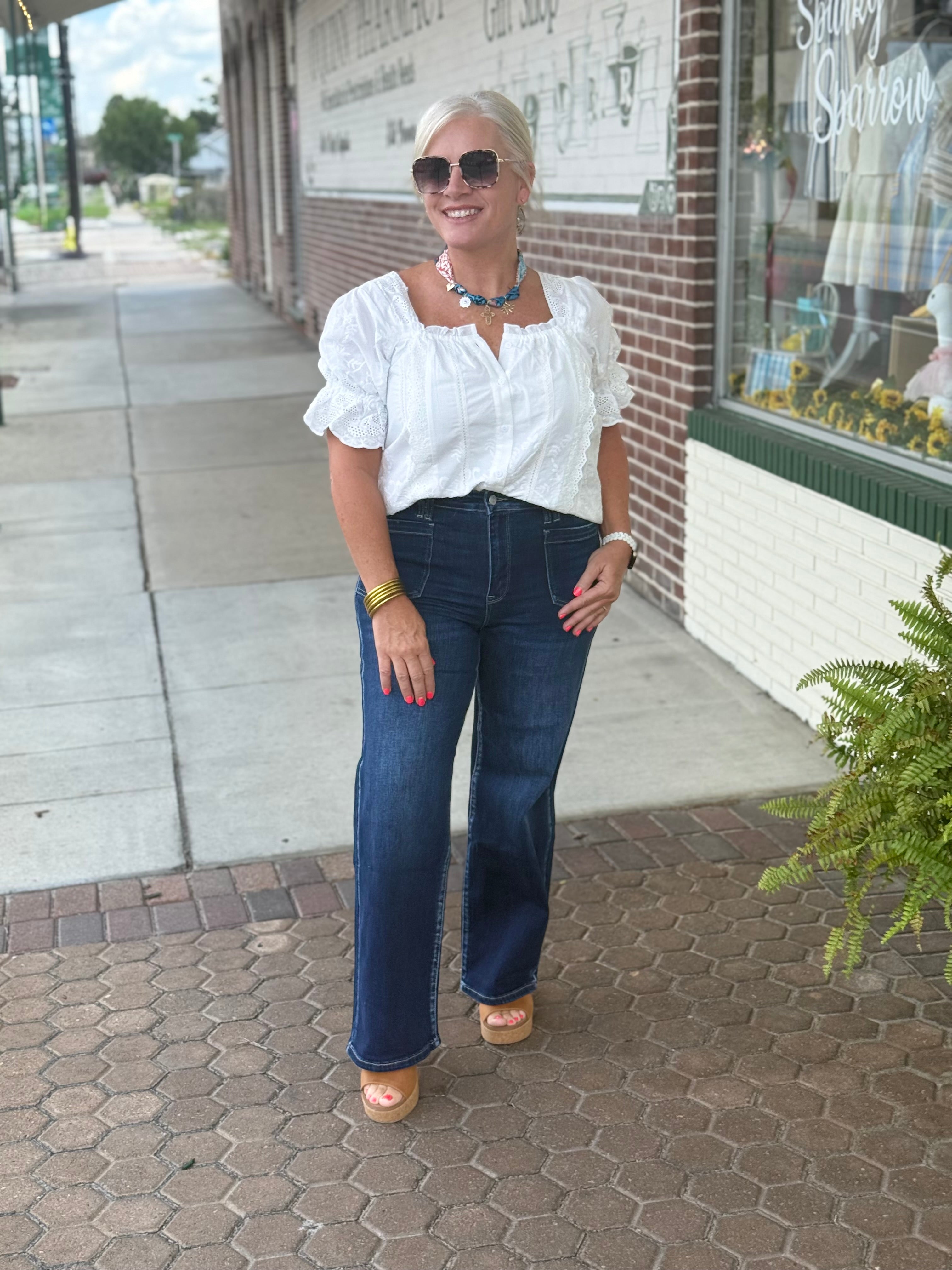 PETRA PETITE DARK WASH PATCH POCKET JEANS