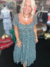 Load image into Gallery viewer, MOSS GREEN ORGANZA MIDI DRESS
