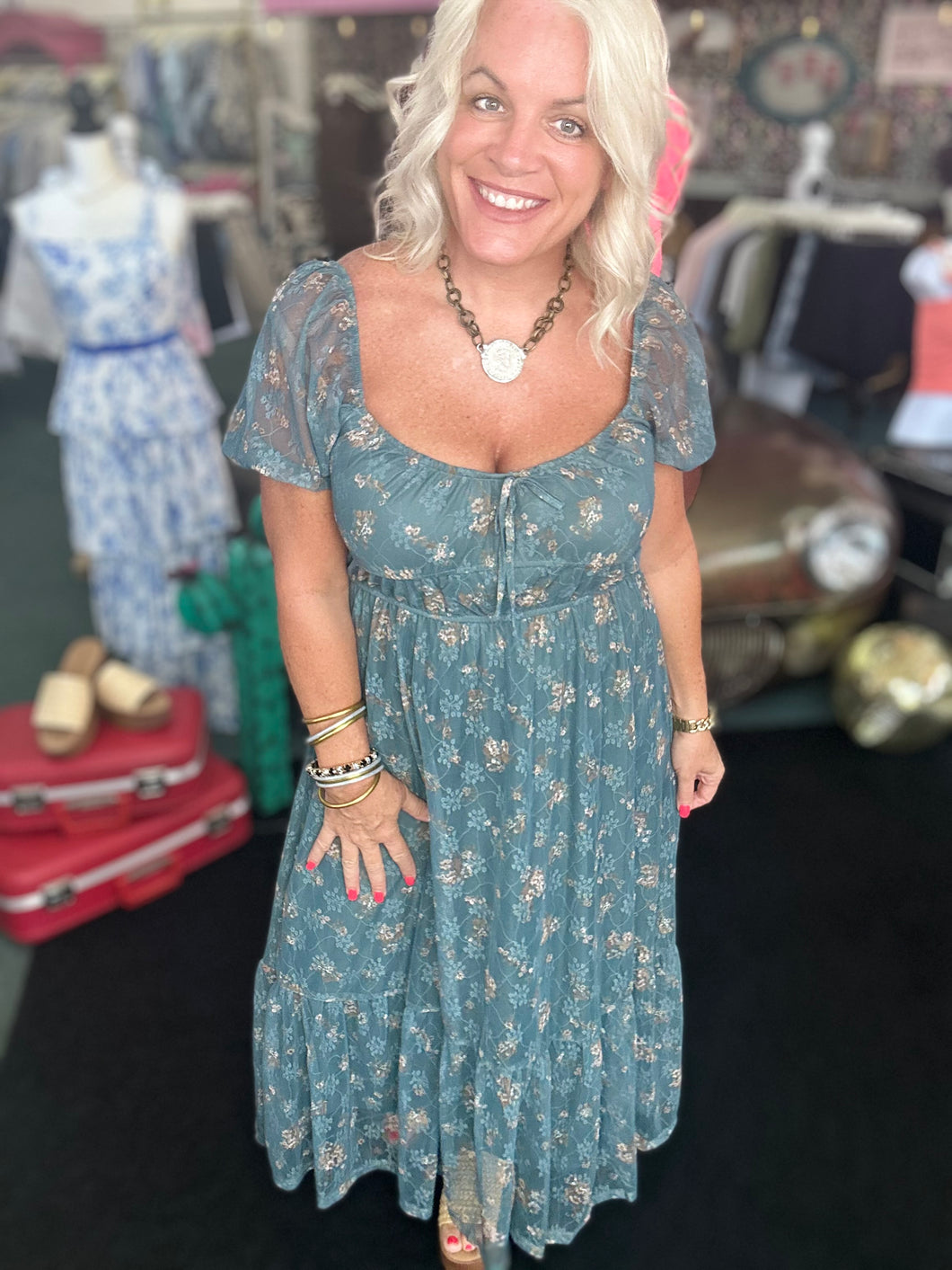 MOSS GREEN ORGANZA MIDI DRESS