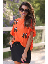 Load image into Gallery viewer, Sideline Sparkle Ruffle Top in orange
