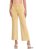 Mustard Acid Washed Frayed Cutoff Hem Straight Wide Pants