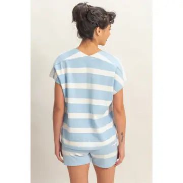BLUE+ WHITE STRIPE SHORT SET