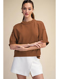 Relaxed Sweater Crew-Neck Elbow-Length Sleeves in Camel