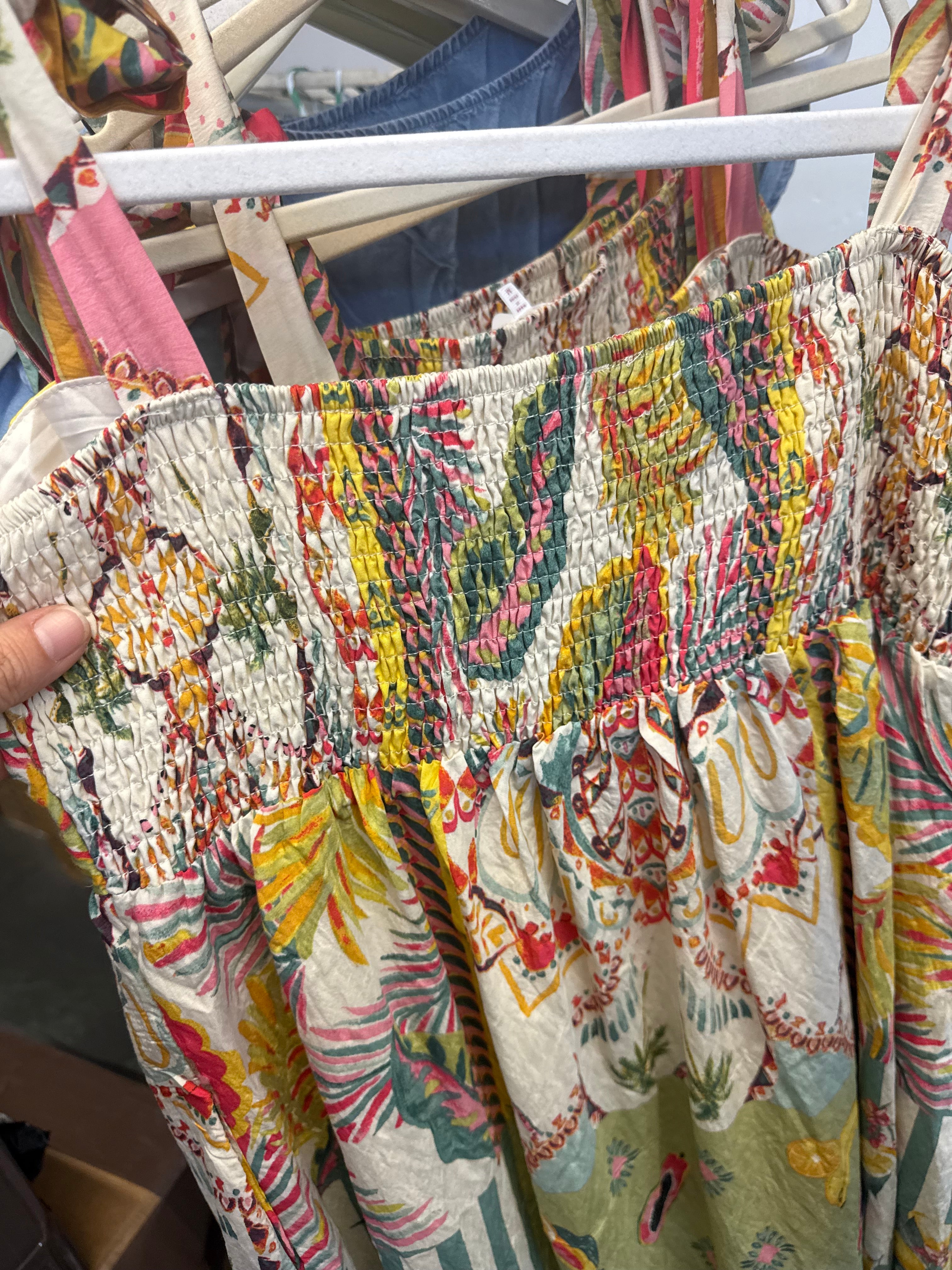 Patchwork Print Shoulder Tie Strap Midi Dress