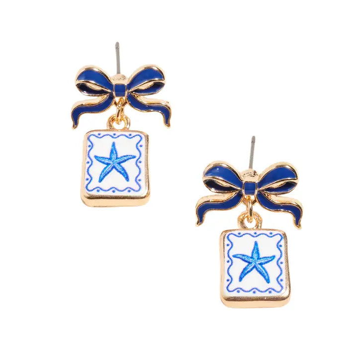 Bow Shell and Starfish Drop Earrings