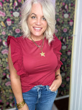 Load image into Gallery viewer, Poplin Ruffle Sleeveless Top in burgundy
