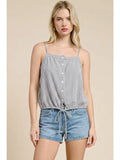 NAVY Striped Coastal Drawstring Button-Up Tank Top