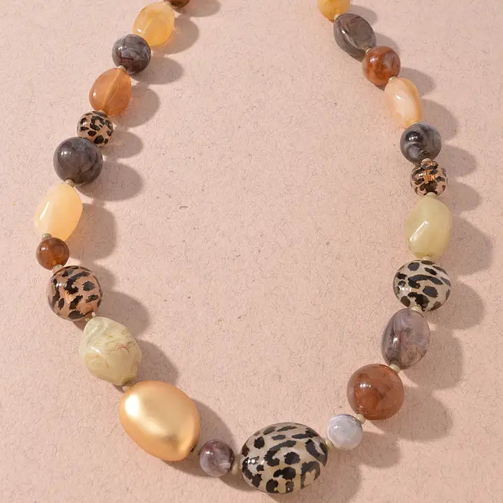 Leopard Print & Mixed Beaded Statement Necklace