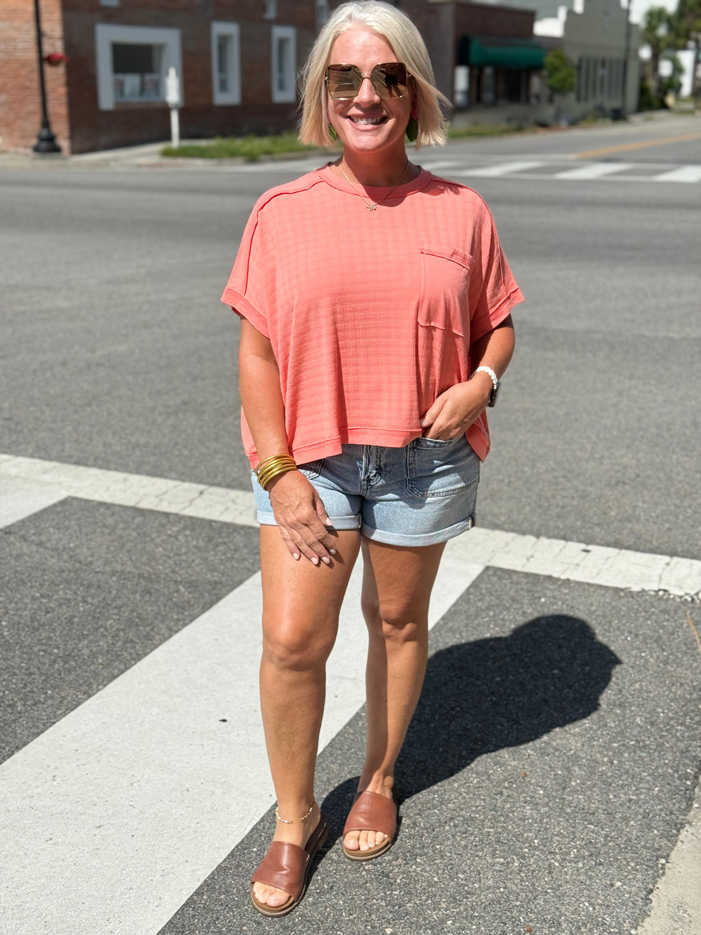 Coral Dolman Sleeve Textured Knit Casual Top