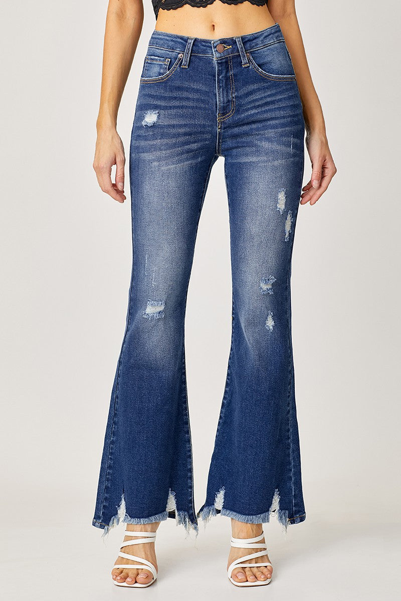 Risen HIGH RISE DISTRESSED FLARE JEANS
