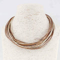 Brown Leather and Gold Cords 16"-18" Necklace