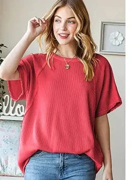 Raspberry Solid Urban Ribbed Top