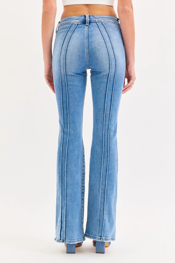 Full length Cello Light Wash date night Flare with Pintuck Seam