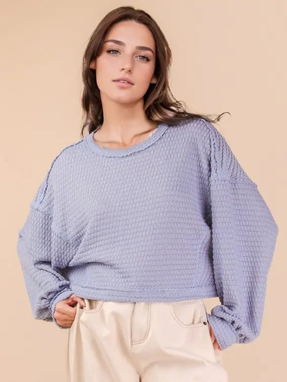 BLUE Oversized Waffle Top
