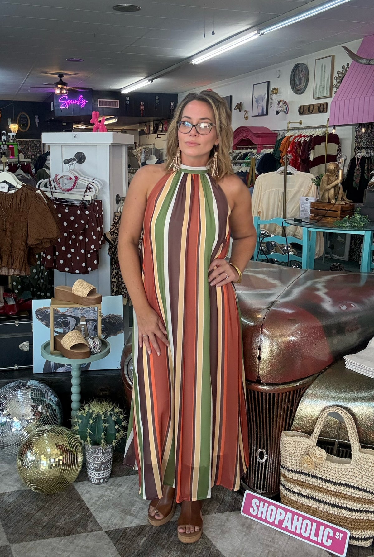 Multi Stripe Halter Maxi Dress