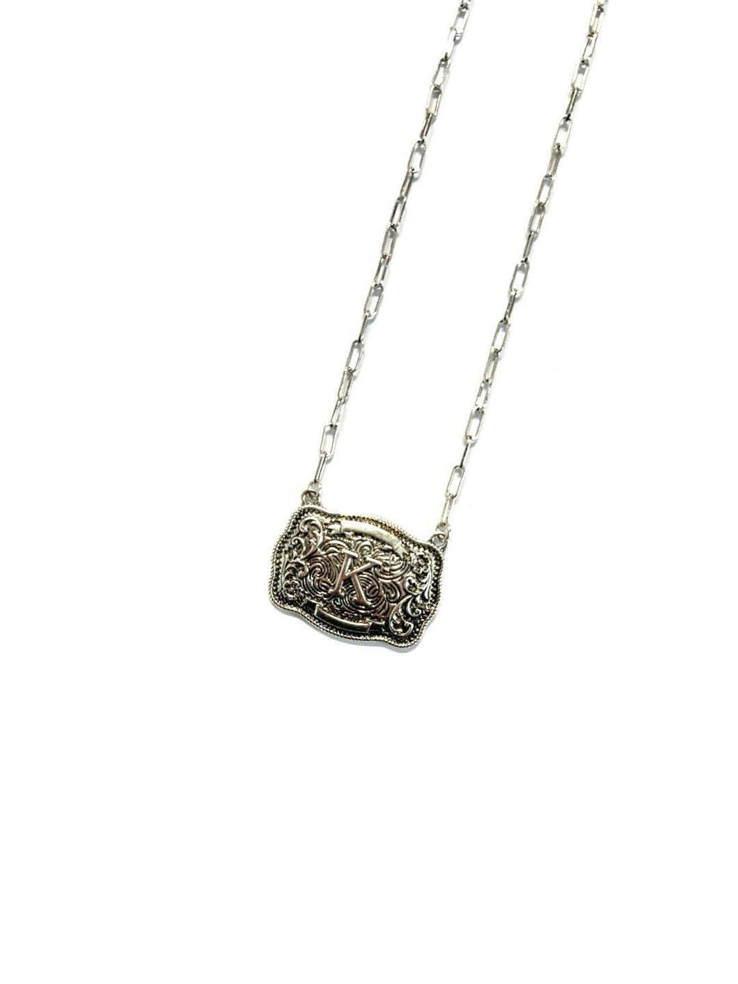 Western Belt Buckle Initial Necklace: K