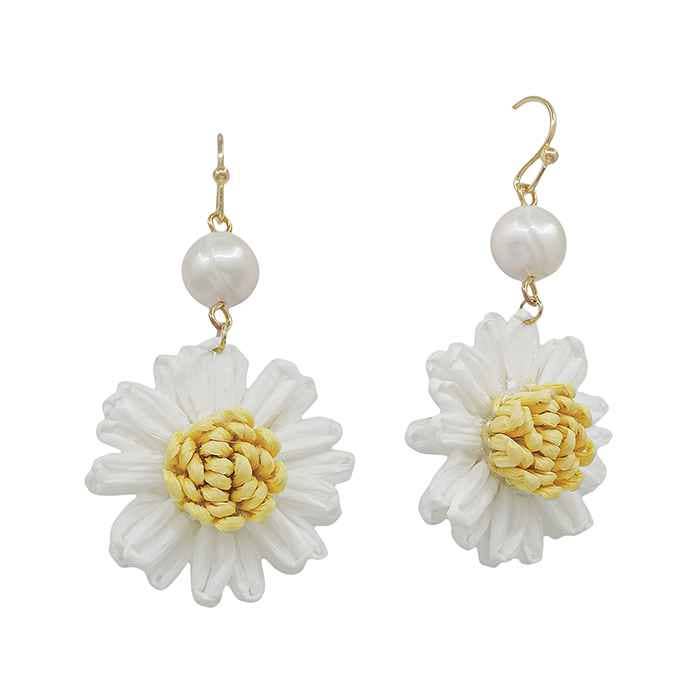Gold Drop with Pearl and White and Yellow Paper Flower 1.5