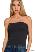 Black Cotton Tube Built-in Bra Top