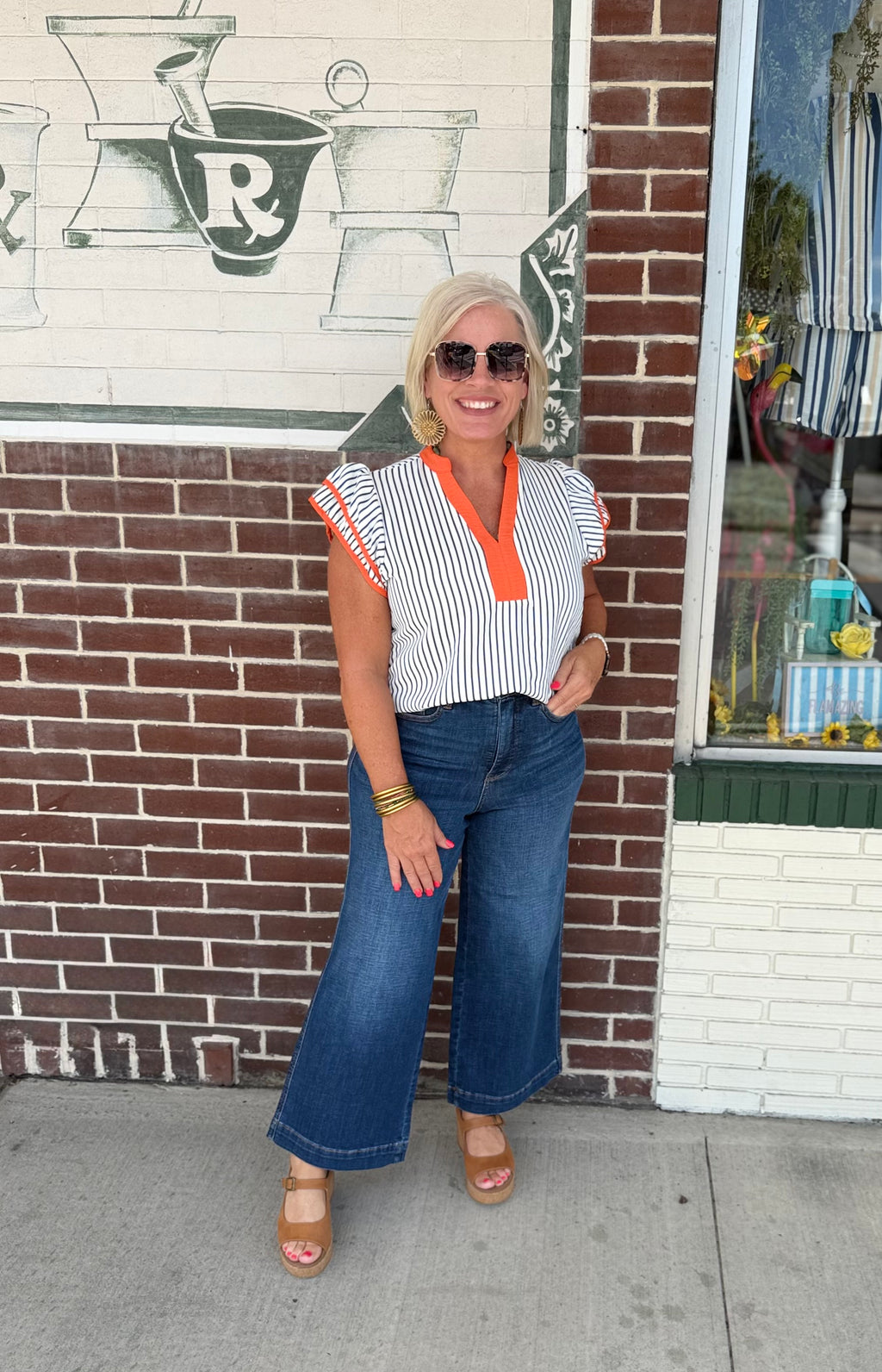 Striped Game Day Top Blue/ Orange