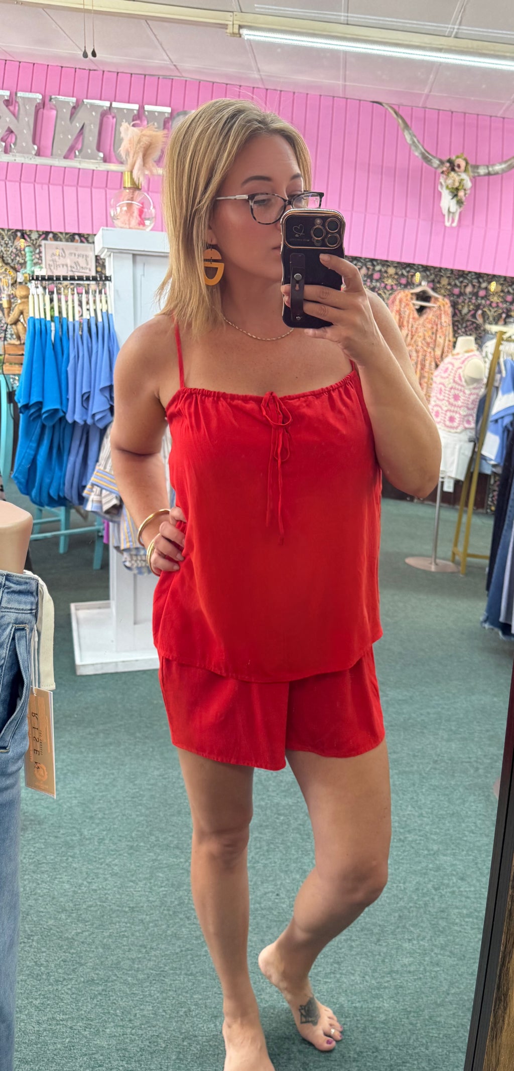 RED Sleeveless Front Tie Layered Romper