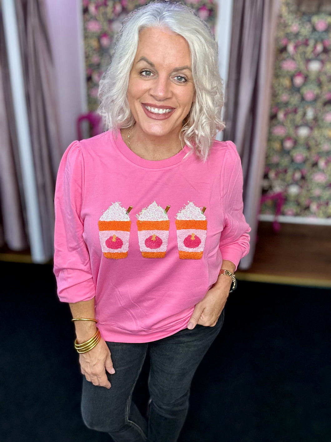 Hot pink pumpkin spice long sleeve top