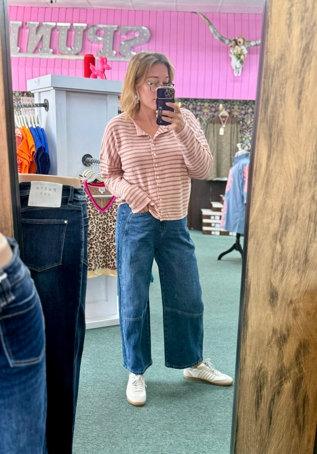 Blush Button Down Stripe Sweater