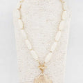 White Oval Stone 16"-18" Necklace with Gold 2" Shell Charm
