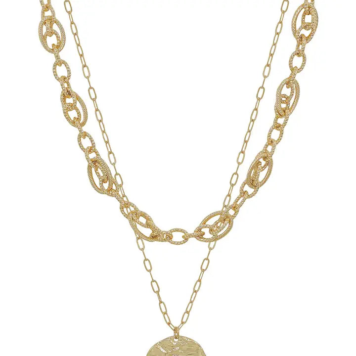 Water Resistant Layered Gold Chain with Hammered Coin 16