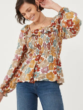 Load image into Gallery viewer, Womens Ruffled Shoulder Smocked Floral Top
