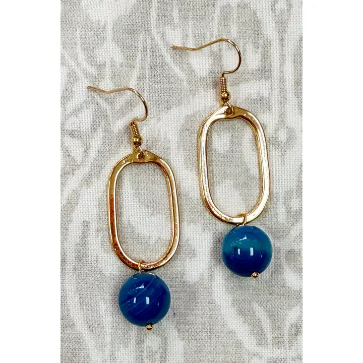 2" Deep Blue Gold Fishhook Earrings