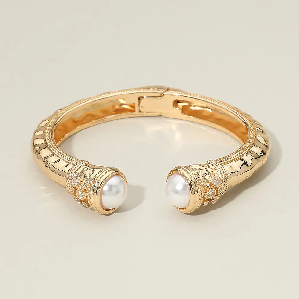 Pearl Tip Accent Hinged Cuff Bracelet