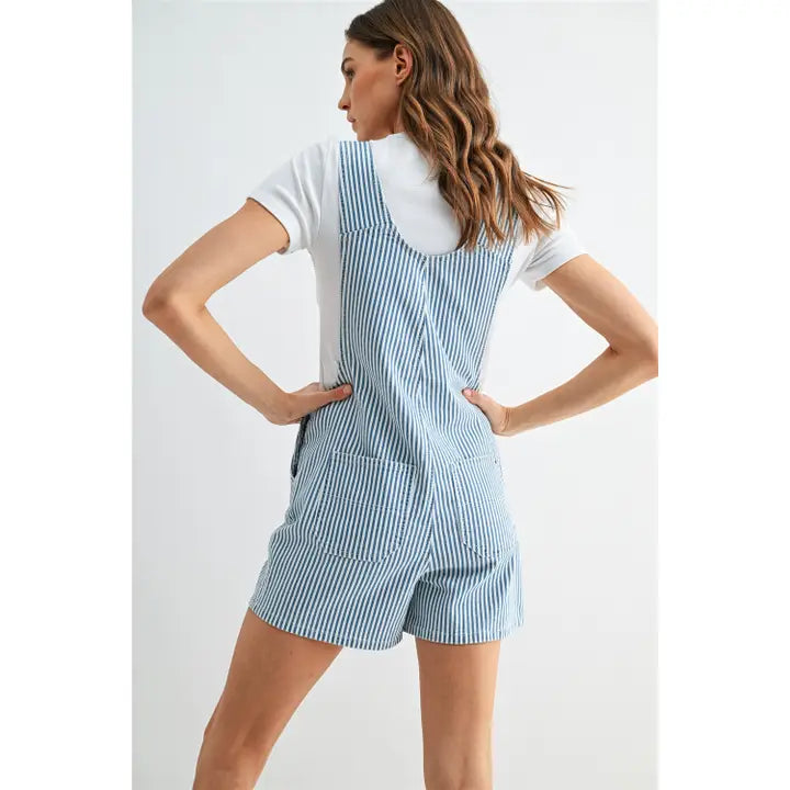 Striped Bib Short Overalls