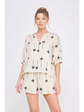 Draped Embroidered Palm Tree Dolman SHORTS SET