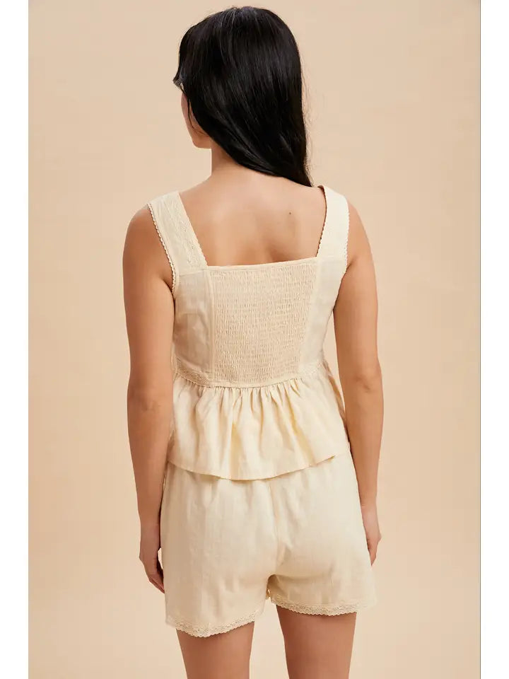 Buttercream Embroidered Tank + Shorts Set