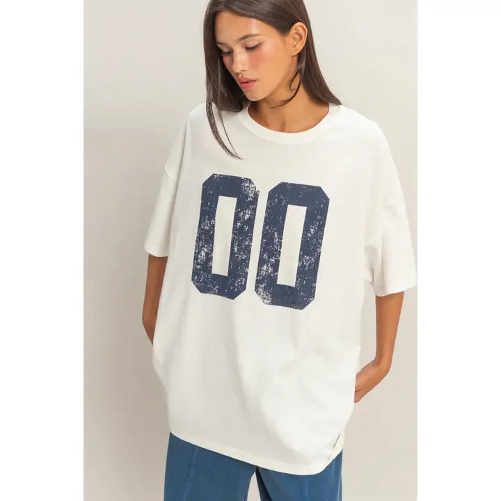 Off White Mineral Washed Oversized 00 Number Graphic T-Shirt