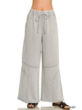 Premium French Terry Washed Exposed-Seam Flare Pants in sleet