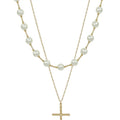 Water Resistant Pearl and Cross Layered 16"-18" Necklace