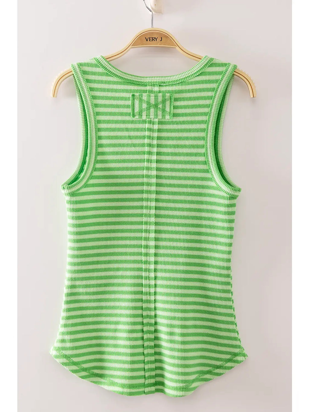 Bright Green Striped & Solid Button Down Fitted Knit Tank Top