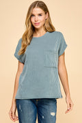 Seafoam Solid Ribbed Top With Pockets