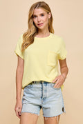 Yellow Solid Ribbed Top With Pockets