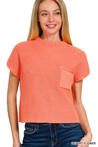 MOCK NECK SHORT SLEEVE CROPPED SWEATER IN DESERT FLOWER