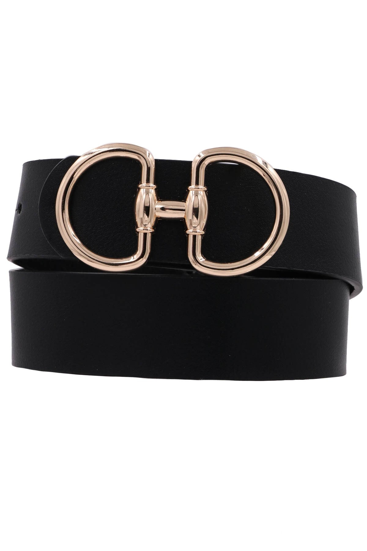 Metal Ring Buckle Faux Leather Belt in Black
