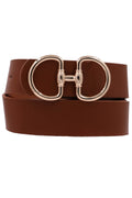 Cognac Metal Ring Buckle Faux Leather Belt