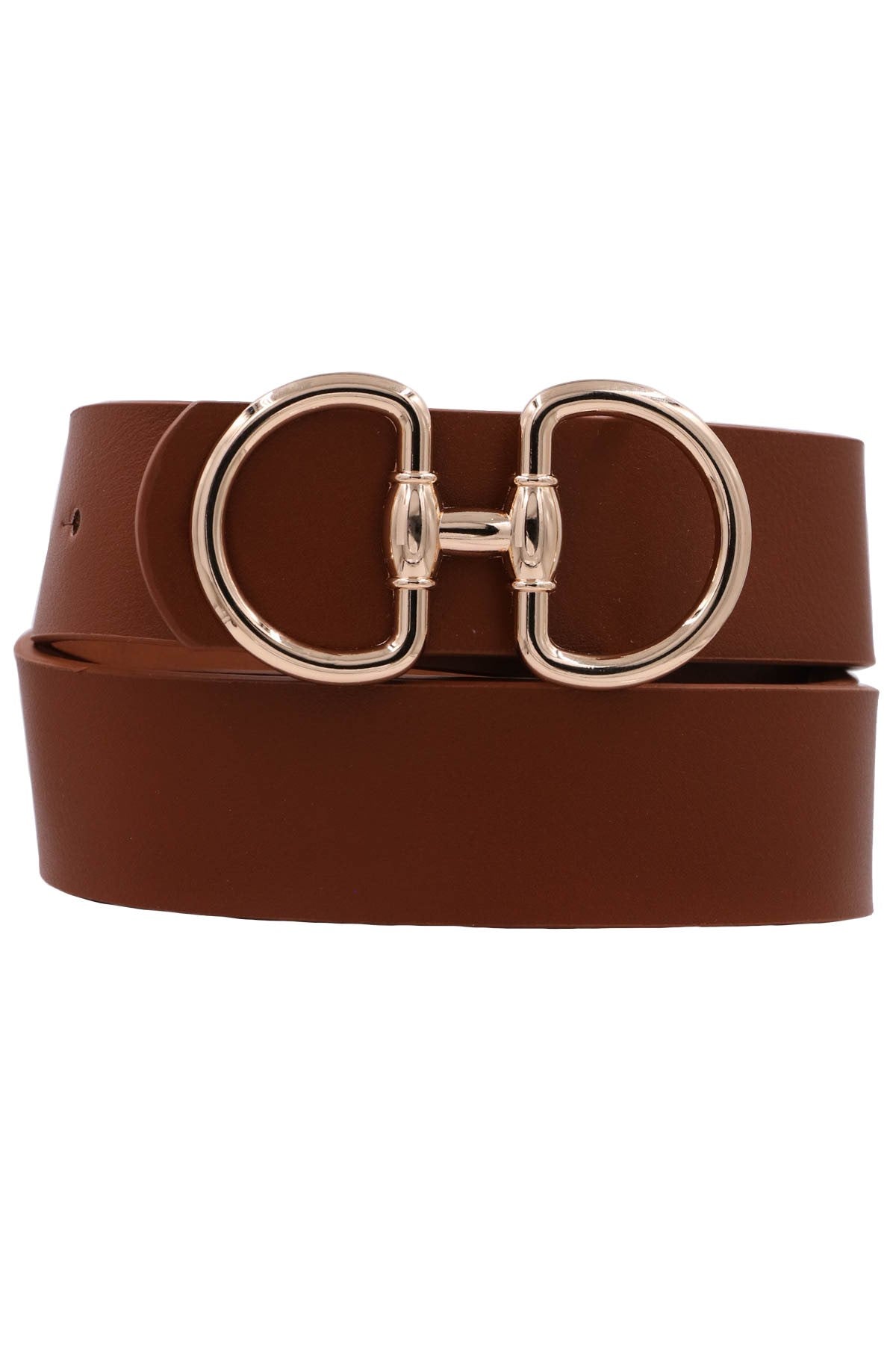 Cognac Metal Ring Buckle Faux Leather Belt