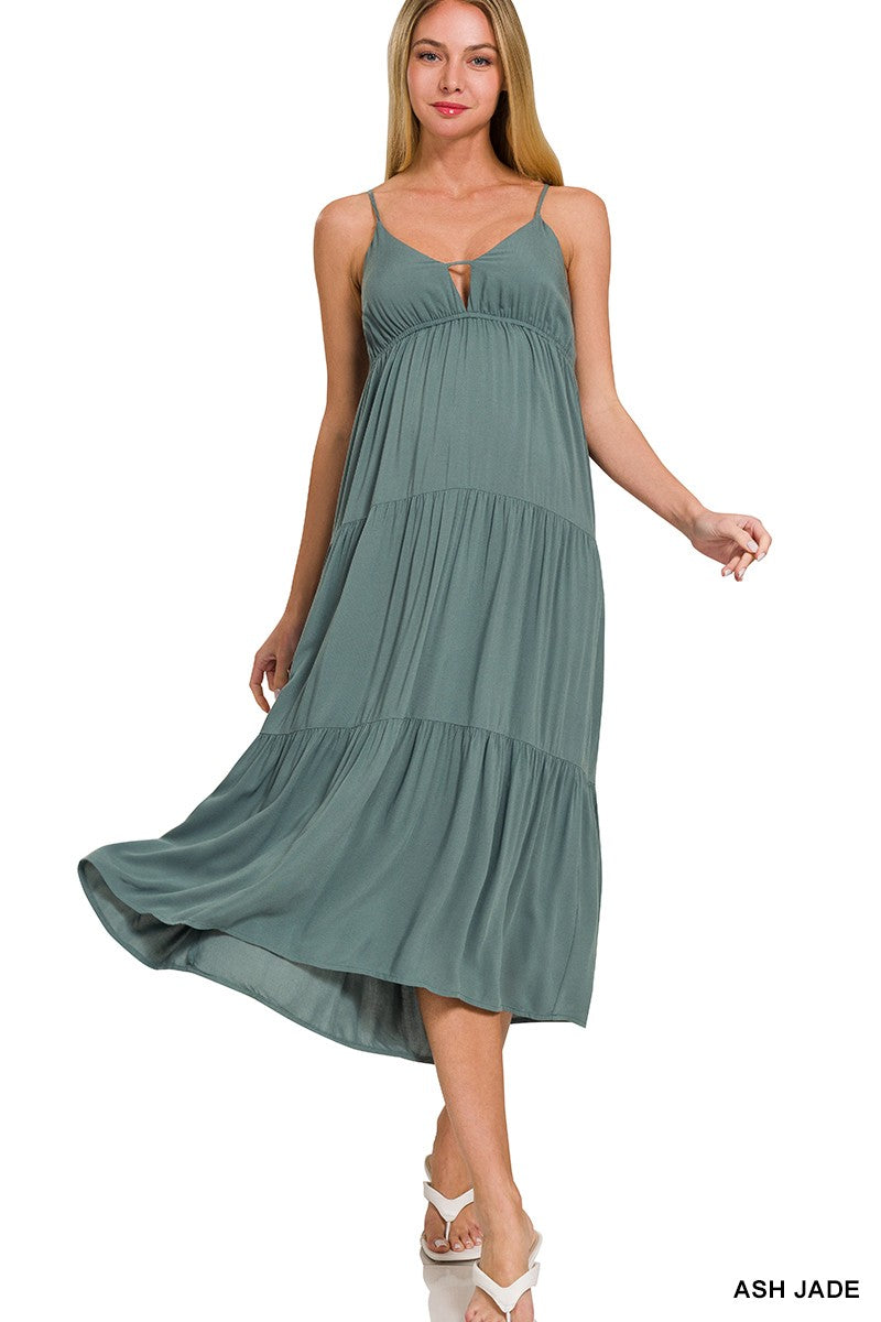 Ash Jade Sweetheart Neckline Tiered Cami Midi Dress