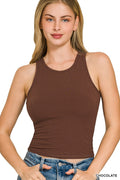 Chocolate Racer Back Rib Tank Top W Removable Pads