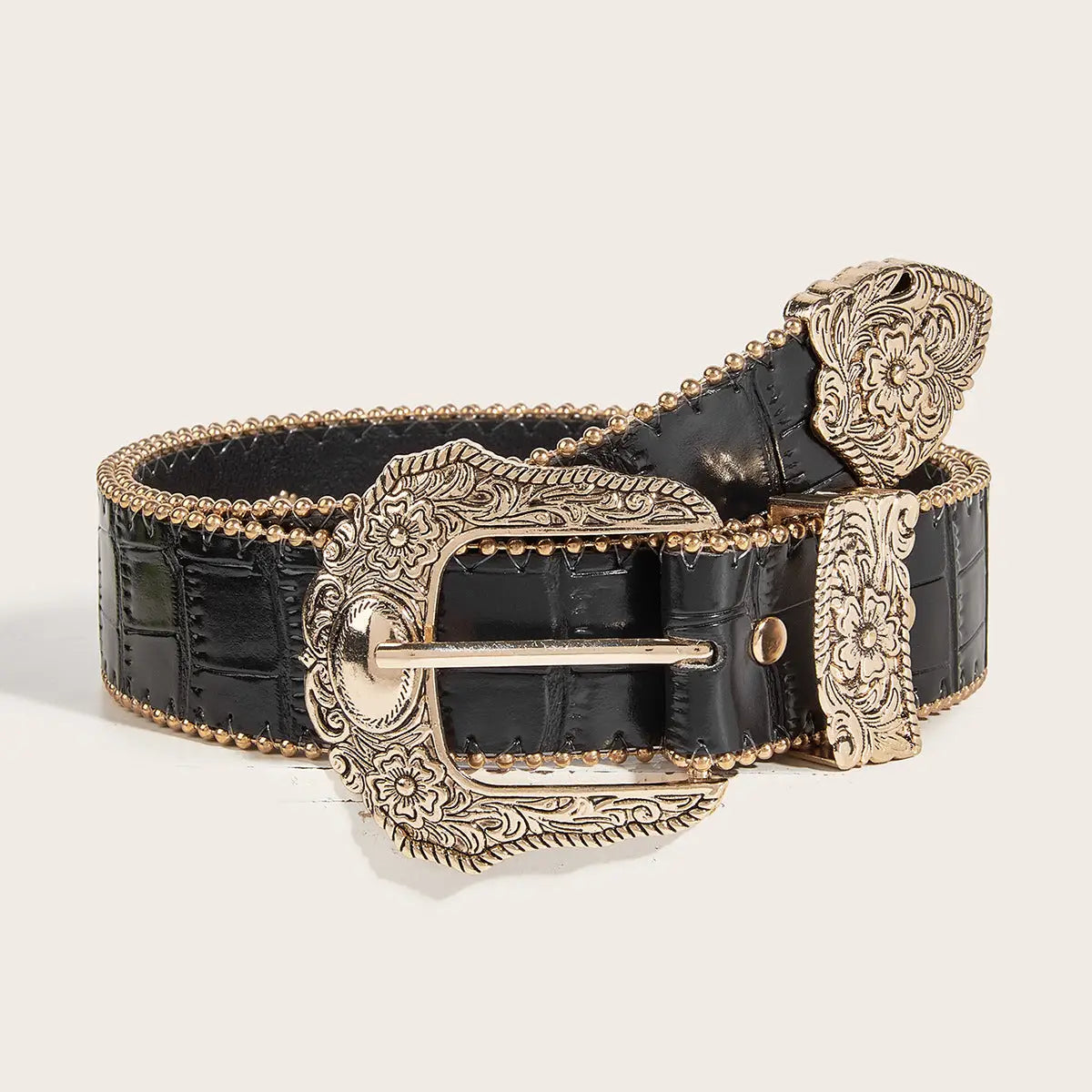 Black Retro Style Wide Waist Belt