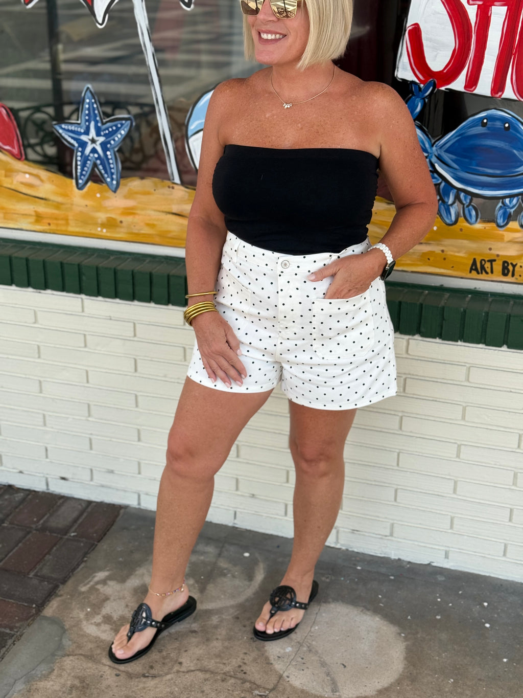 Polka Dot Shorts with Front Patch Pockets