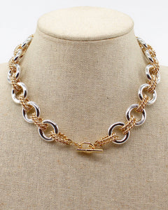 Gold and Silver Two Tone Textured Necklace 16"-18" Necklace